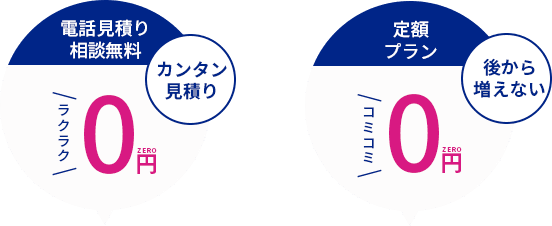 電話見積り料 ラクラク0円 カンタン見積り 定額プラン コミコミ0円 後から増えない